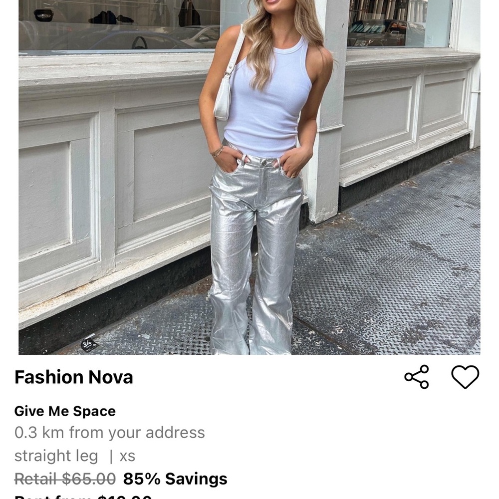 Fashion Nova Metallic Silver Straight Leg Pants
